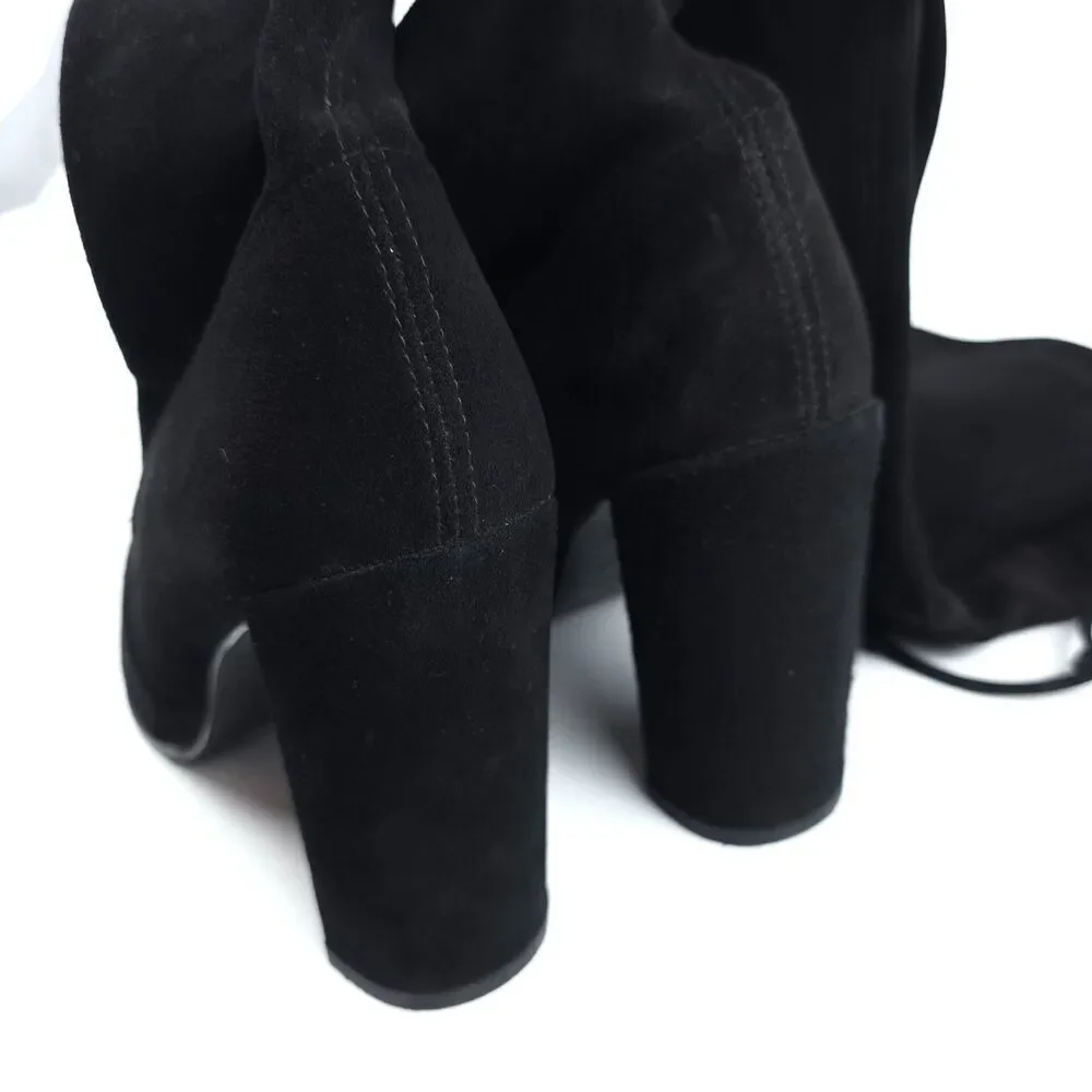 STUART WEITZMAN Tieland Over the Knee Boots Black Suede Leather Clean Girl 8